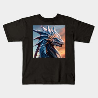 Intricate Blue and White Metallic Dragon Kids T-Shirt